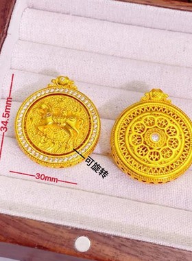 十二生肖马罗盘吊坠女黄金色本命年可旋转马上暴富挂坠项链毛衣链