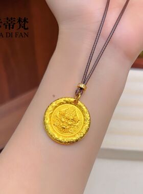高保色转好运招财古法麒麟黄财神吊坠黄金色项链新中式祥云毛衣链