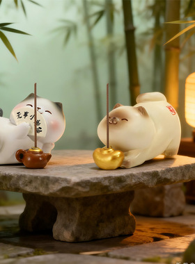 佛系小猫插香桌面摆件减压
