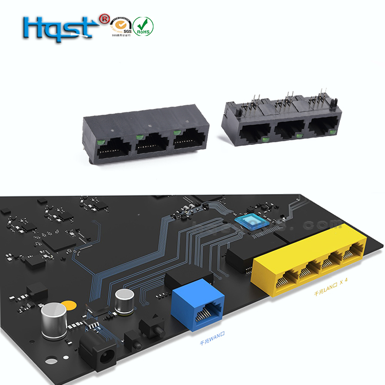 RJ45网络连接器1*3口非屏左绿单灯5JA短款网口插座不带网络变压器 - 图0