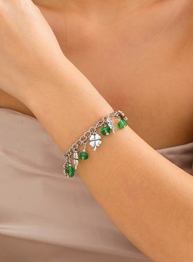 绿色水晶叶子吊坠耳环项链套