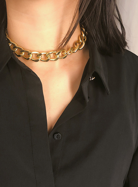 简约粗链条铝磨链项链女朋克