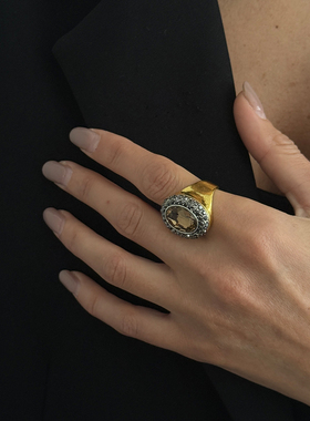 镶钻椭圆形亚克力宝石戒指女复古新潮夸张时尚网红舞台表演配饰品