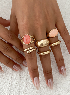 6件套镂空宝石开口戒指套装 轻奢时尚网红时尚杂志写真拍照饰品潮