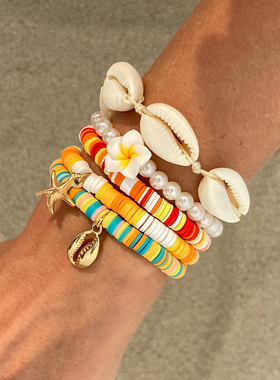 5件套贝壳软陶手链套装 欧美冬季甜美时尚百搭网红旅拍饰品潮人