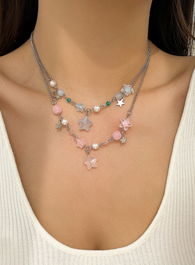 2件套五角星吊坠项链套装 2026春季潮时尚甜美女生气质叠戴锁骨链