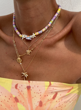 2件套扇贝海星多层项链套装 欧美时尚个性气质海边旅行叠戴颈链潮