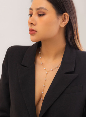 简约性感流苏仿珍珠链项链