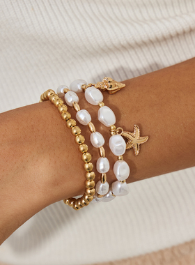 3件套海星海螺仿珍珠CCB手链套装 欧美潮流海边旅行度假搭配饰品