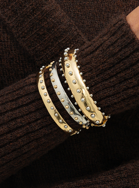 3件套椭圆铆钉弹簧式手镯套装 欧美新潮夸张网红时尚拍照搭配饰品