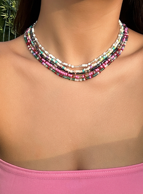 5件套彩色米珠项链套装