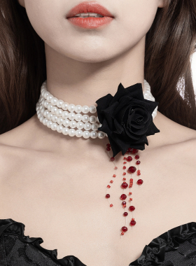 玫瑰花多层仿珍珠项链女欧美2025冬季新潮甜酷网红写真拍照配饰品