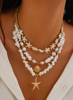 3件套海星吊坠CCB仿松石项链套装 欧美沙滩海边旅行度假配饰品潮