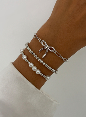 3件套蝴蝶结仿珍珠CCB手链套装 欧美冬季新款时尚个性旅拍饰品潮