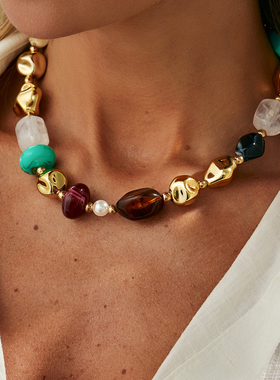 不规则树脂CCB珠项链女 欧美2025冬季新潮网红写真拍照配饰品酷