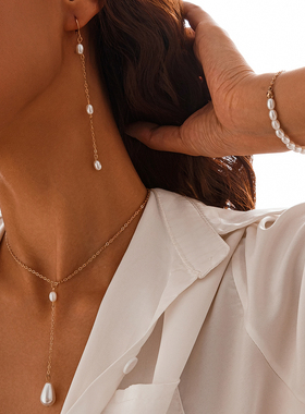 3件套仿珍珠耳饰环手链项链套装 欧美简约时尚个性网红旅拍配饰品