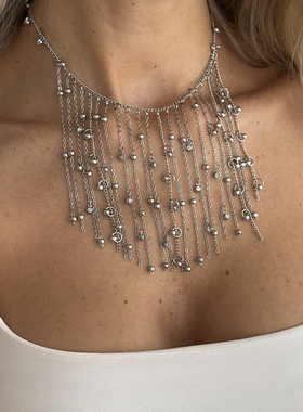 流苏水钻珠子链项链女 2026春夏潮夸张时尚个性模特T台走秀配饰品
