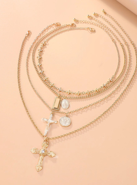 4件套圆坠项链套装 欧美2025冬季潮流时尚凹凸造型搭配服装饰品