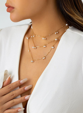 3件套仿珍珠吊坠项链套装