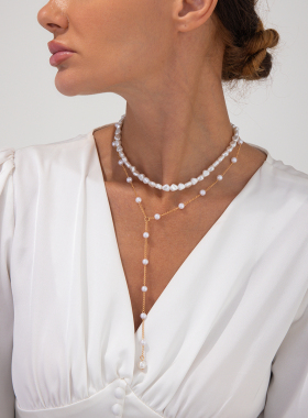 2件套异形仿珍珠项链套装 欧美2025秋冬潮流性感长坠搭配服装饰品