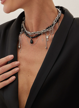 2026春季新款流苏水晶铝磨链项链女 欧美新潮个性小众锁骨链饰品