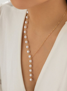 Y型不对称仿珍珠项链饰品