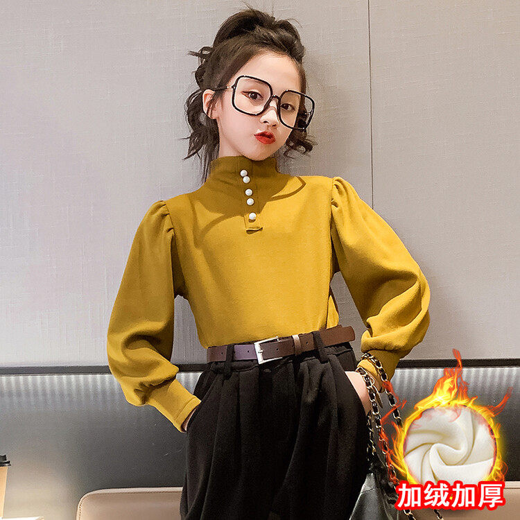 女童加绒上衣泡泡袖秋冬洋气保暖T恤小女孩贴身加厚半高领打底衫,淘宝优惠券,粉丝福利购,淘宝优惠卷