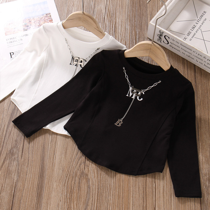 女童长袖短款上衣春秋款露脐高腰紧身小衫炸街儿童网红黑白色T恤,淘宝优惠券,粉丝福利购,淘宝优惠卷