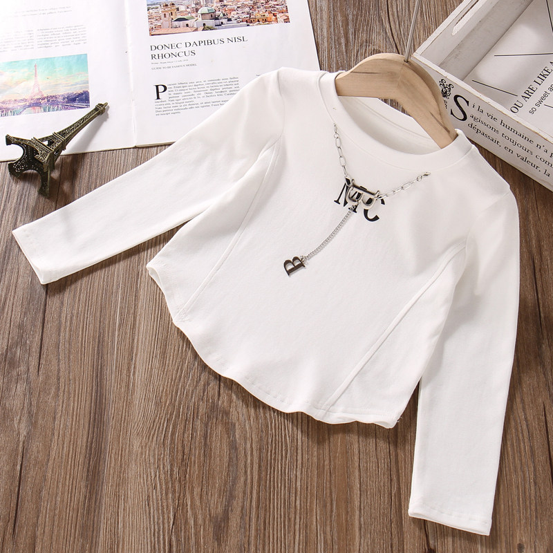 女童长袖短款上衣春秋款露脐高腰紧身小衫炸街儿童网红黑白色T恤,淘宝优惠券,粉丝福利购,淘宝优惠卷