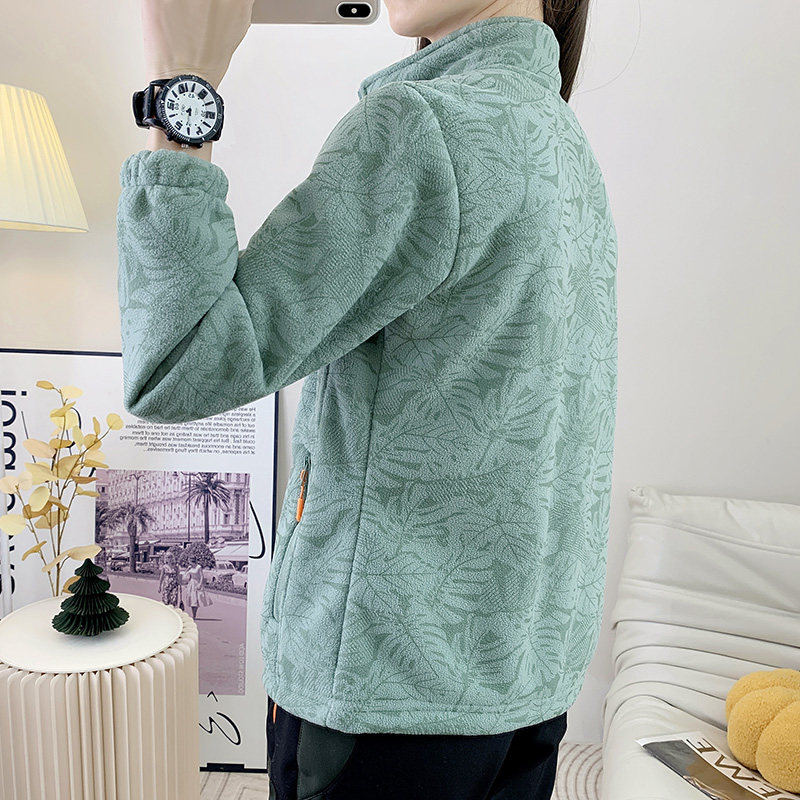 立领摇粒绒外套秋冬季女开衫卫衣枫叶提花户外运动弹力保暖抓绒衣,淘宝优惠券,粉丝福利购,淘宝优惠卷