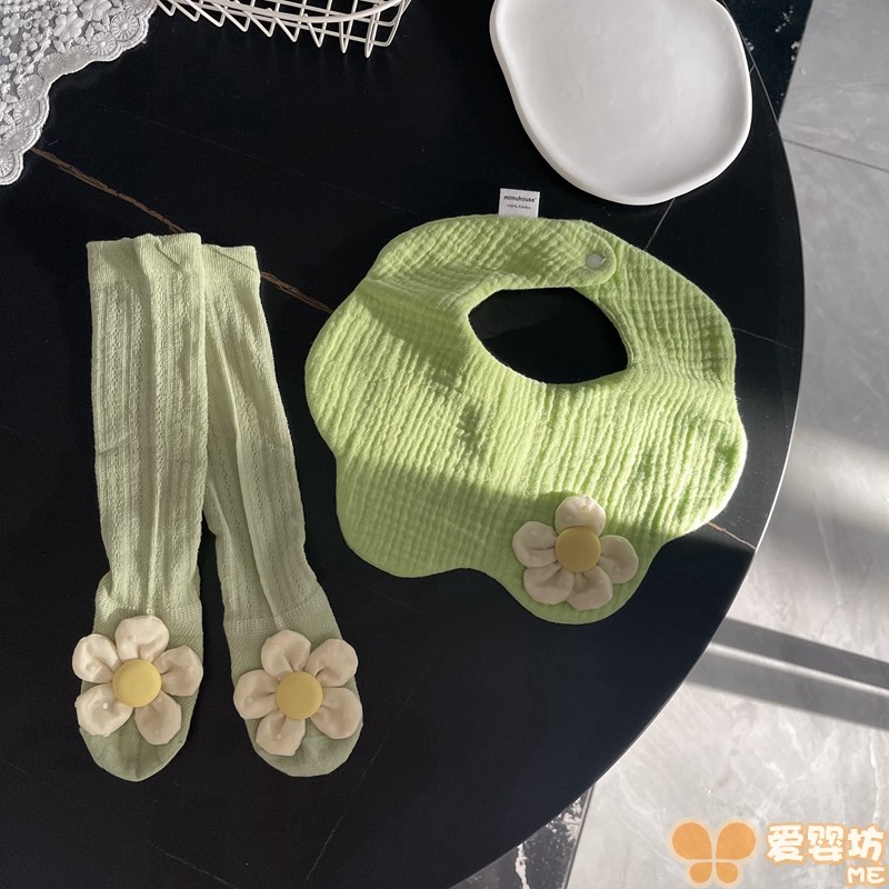 ins潮婴儿夏季围嘴袜子2件套装纯棉纱布透气口水巾围兜新生薄款袜,淘宝优惠券,粉丝福利购,淘宝优惠卷