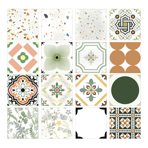 北欧小花砖400卫生间花砖彩色阳台拼花地板砖小清新黑白厨房花片 - 图3