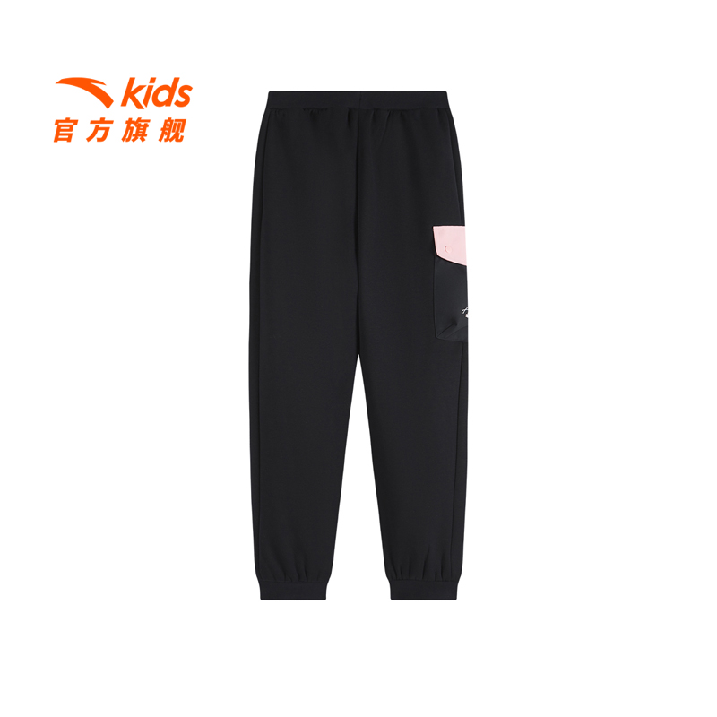 安踏女童裤子运动长裤冬新款大童加绒保暖束腿裤加厚黑色裤子 - 图0