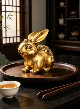 黄铜财兔招财摆件玄关客厅