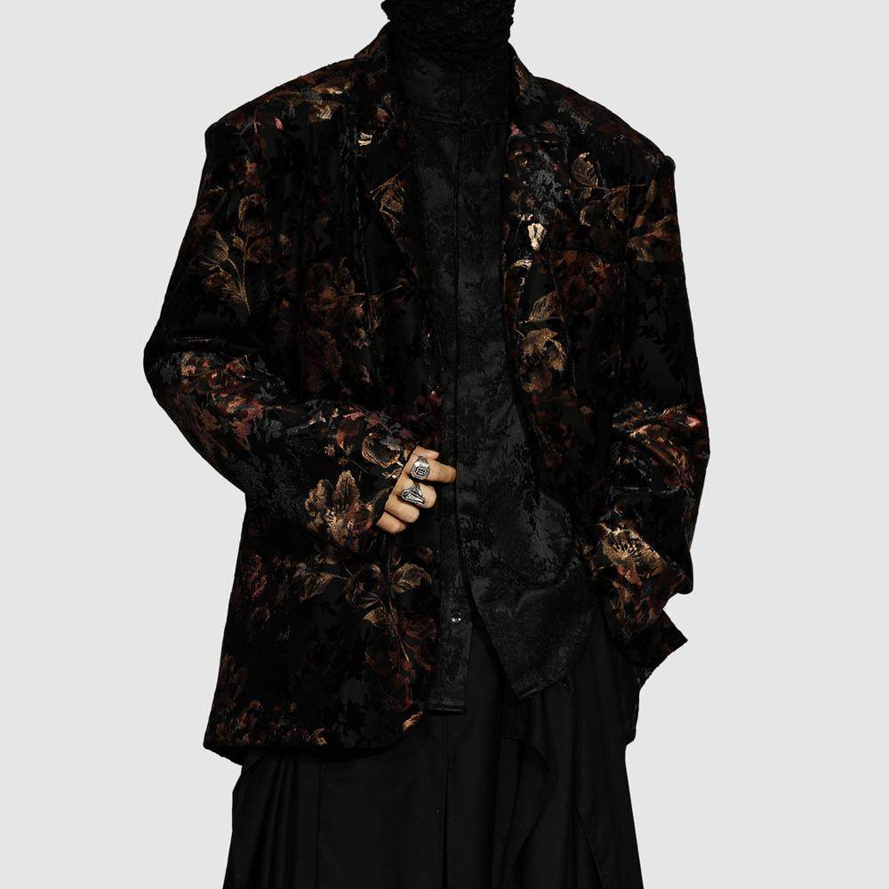 原创男装新款西服外套2025春夏花卉图案小众宽松西装帅气花外套潮,淘宝优惠券,粉丝福利购,淘宝优惠卷