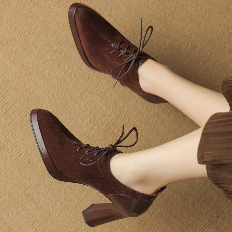 10cm气质高跟鞋女2026年春季新款深口系带防水台复古粗跟尖头单鞋,淘宝优惠券,粉丝福利购,淘宝优惠卷