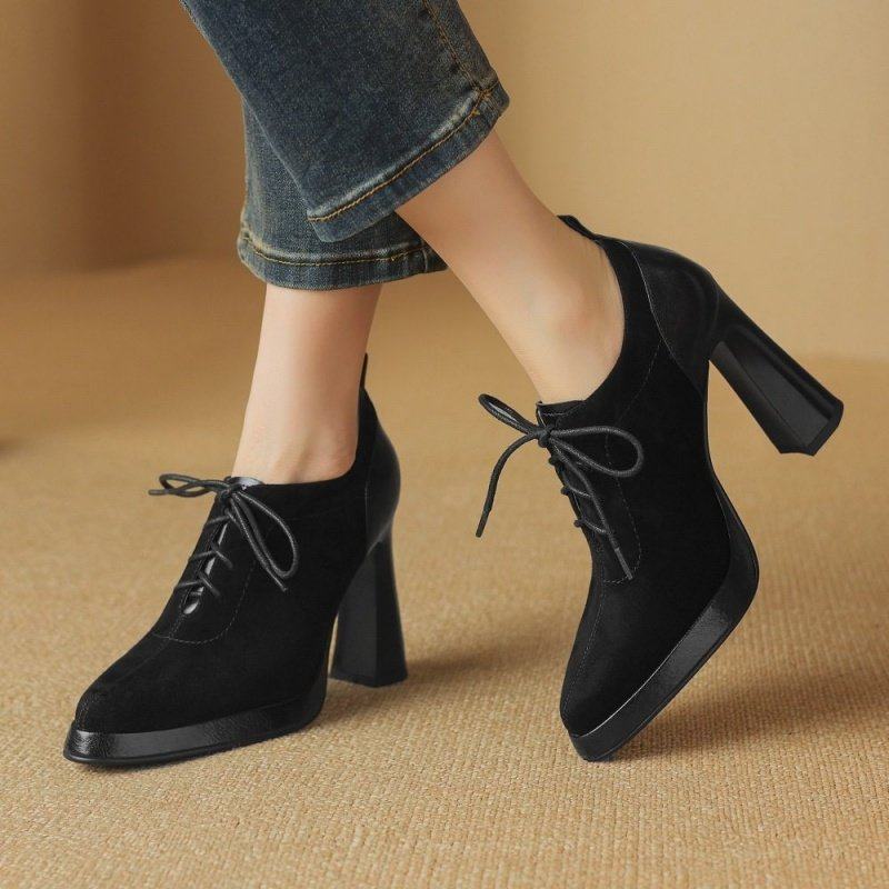 10cm气质高跟鞋女2026年春季新款深口系带防水台复古粗跟尖头单鞋,淘宝优惠券,粉丝福利购,淘宝优惠卷