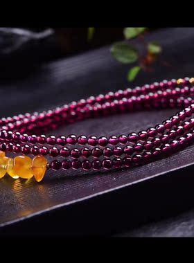原创百搭女士石榴石蜜蜡多圈手串