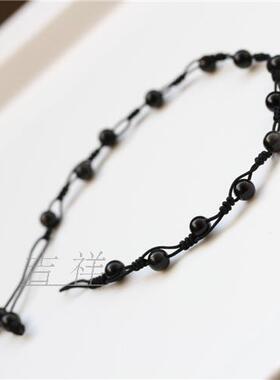 天然黑曜石手链黑曜石脚链手编