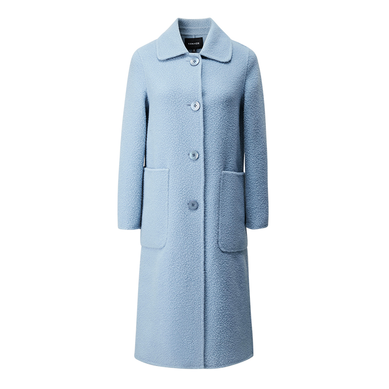 颜域羊毛双面呢大衣女士2023新款冬季时尚气质翻领中长款毛呢外套