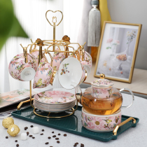 Light Extravagant Style Coffee Cup Suit Palace Wind Bones Porcelain Flower Tea Cup Saucer Gift Box Set Family Afternoon Tea Utensils