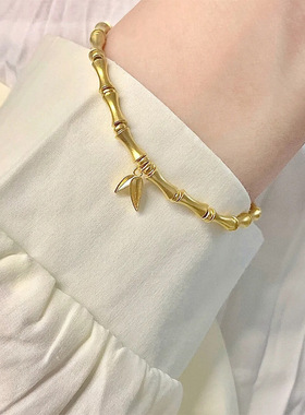 新款竹节手链女小众设计高级感古法节节高升沙金手串百搭竹子手饰