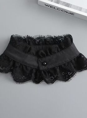 轻温柔黑色蕾丝小单领假领子秋冬叠穿荷叶花边立领脖颈配饰假衣领