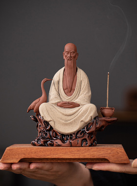 中式禅意陶瓷仙翁道家神像老子家居玄关茶室桌面香薰装饰福寿摆件