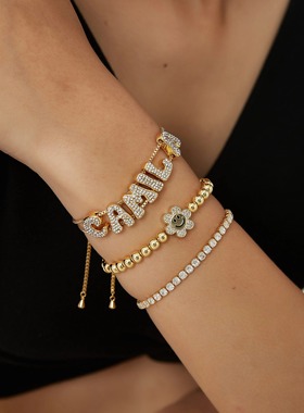 小众金色复古滑块字母手链