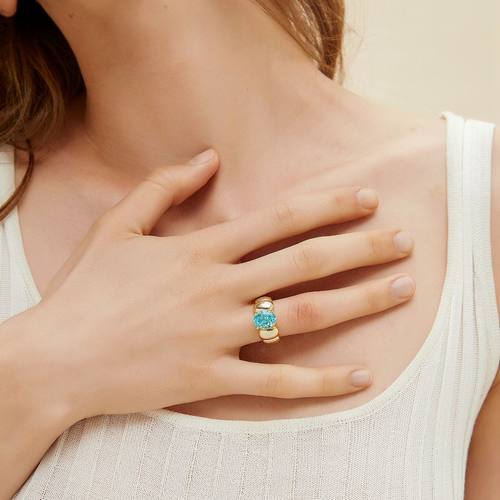 【Puff膨胀可颂宝石戒指】TENCOO个性海蓝宝s925银小众戒指 - 图2