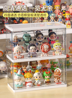 桌面泡泡玛特透明盲盒防尘展示盒