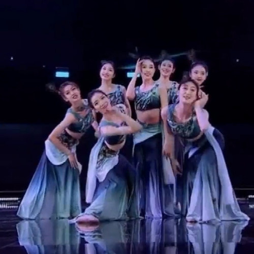 成人傣族女修身孔雀舞表演服渐变色包臀石榴籽裙艺考练习裙舞蹈服 - 图0
