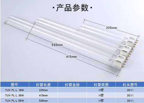 飞利浦紫外线消毒灯管家用TUV PL-L 18W36W55W杀菌双灯管H型 2G11 - 图1