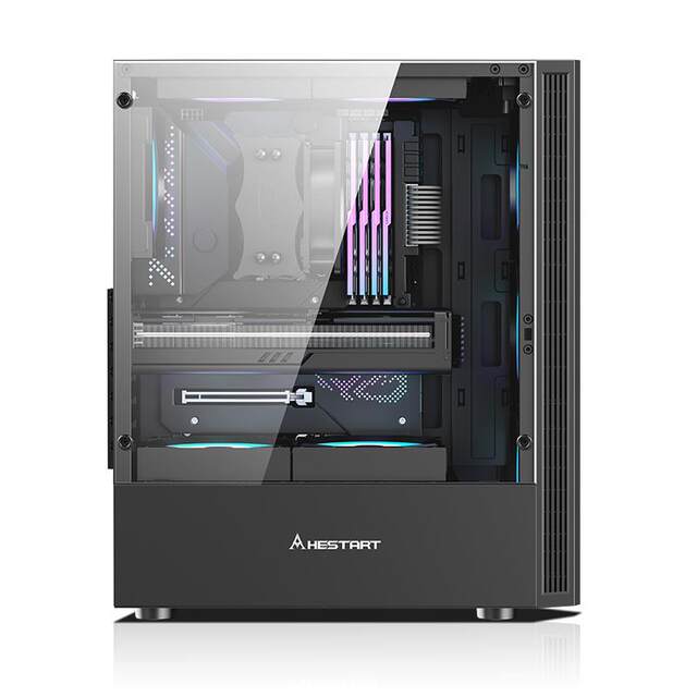 Desktop computer case with side view for gaming and business